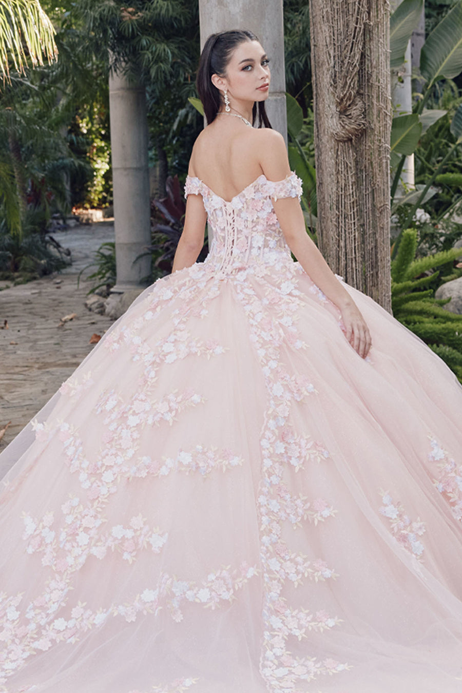 Quinceniera Dresses 3D Quinceanera Lace Ball Gown Blush