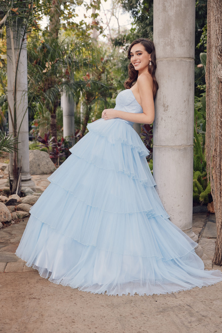 Prom Dresses Long Formal Ruffle Skirt Prom Gown Ice Blue