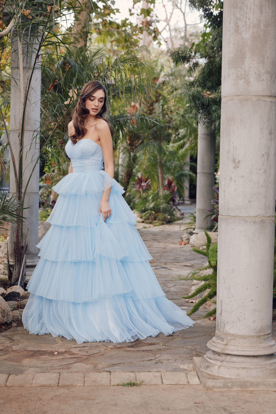 Prom Dresses Long Formal Ruffle Skirt Prom Gown Ice Blue