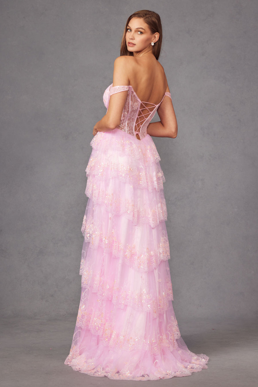 Prom Dresses Corset Bodice Ruffle Skirt Formal Long Prom Gown Baby Pink