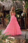 Prom Dresses Long Prom Formal Ruffle Skirt Ball Gown Bright Fuchsia