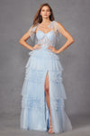 Prom Dresses Tiered Ruffle Skirt Long Formal Prom Gown Ice Blue