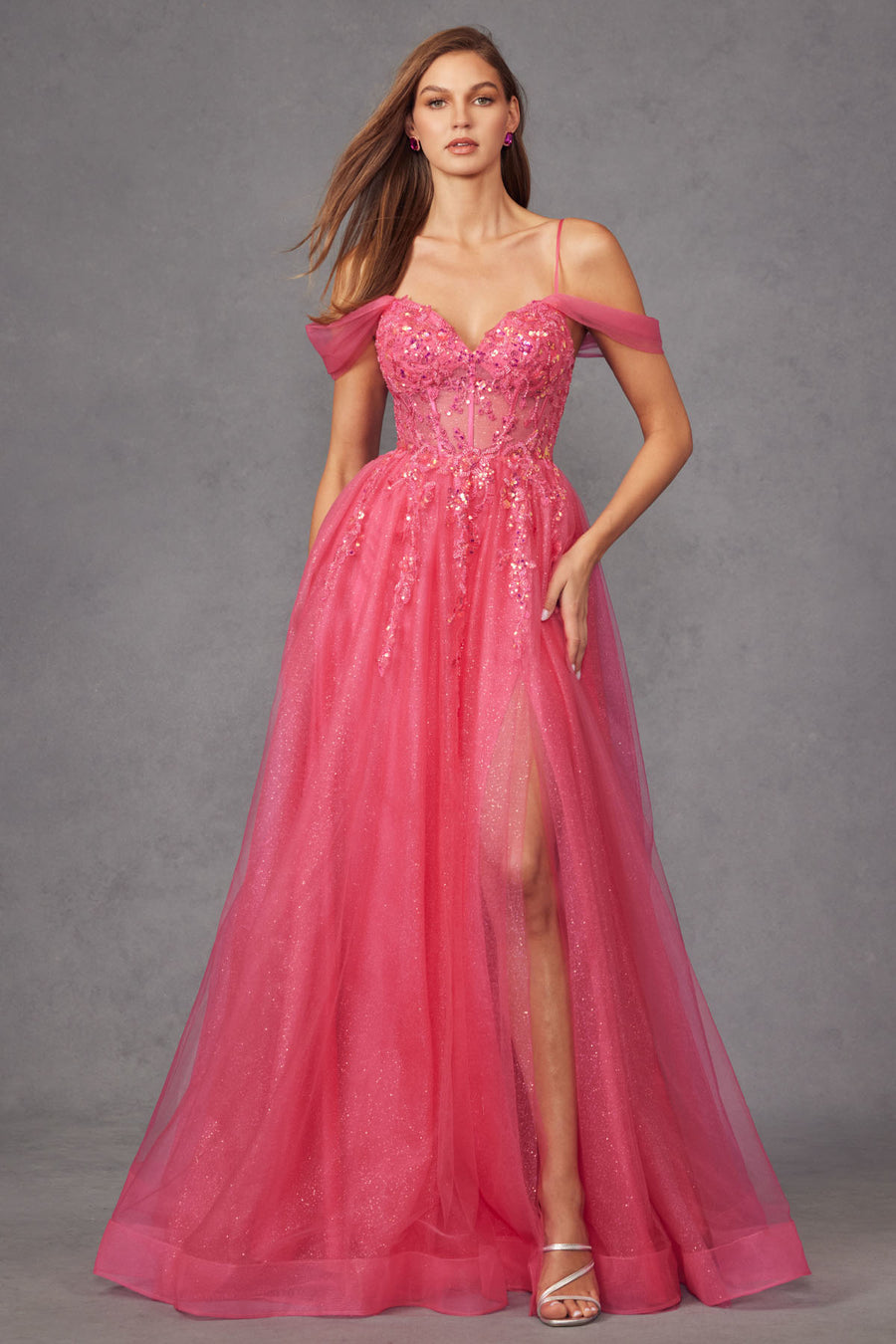 Prom Dresses Sparkle Skirt Long Formal Prom Gown Fuchsia