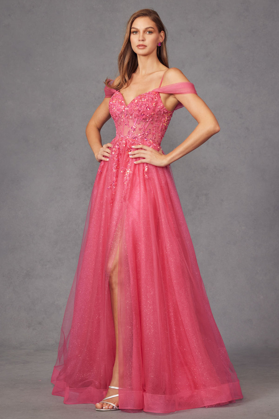 Prom Dresses Sparkle Skirt Long Formal Prom Gown Fuchsia