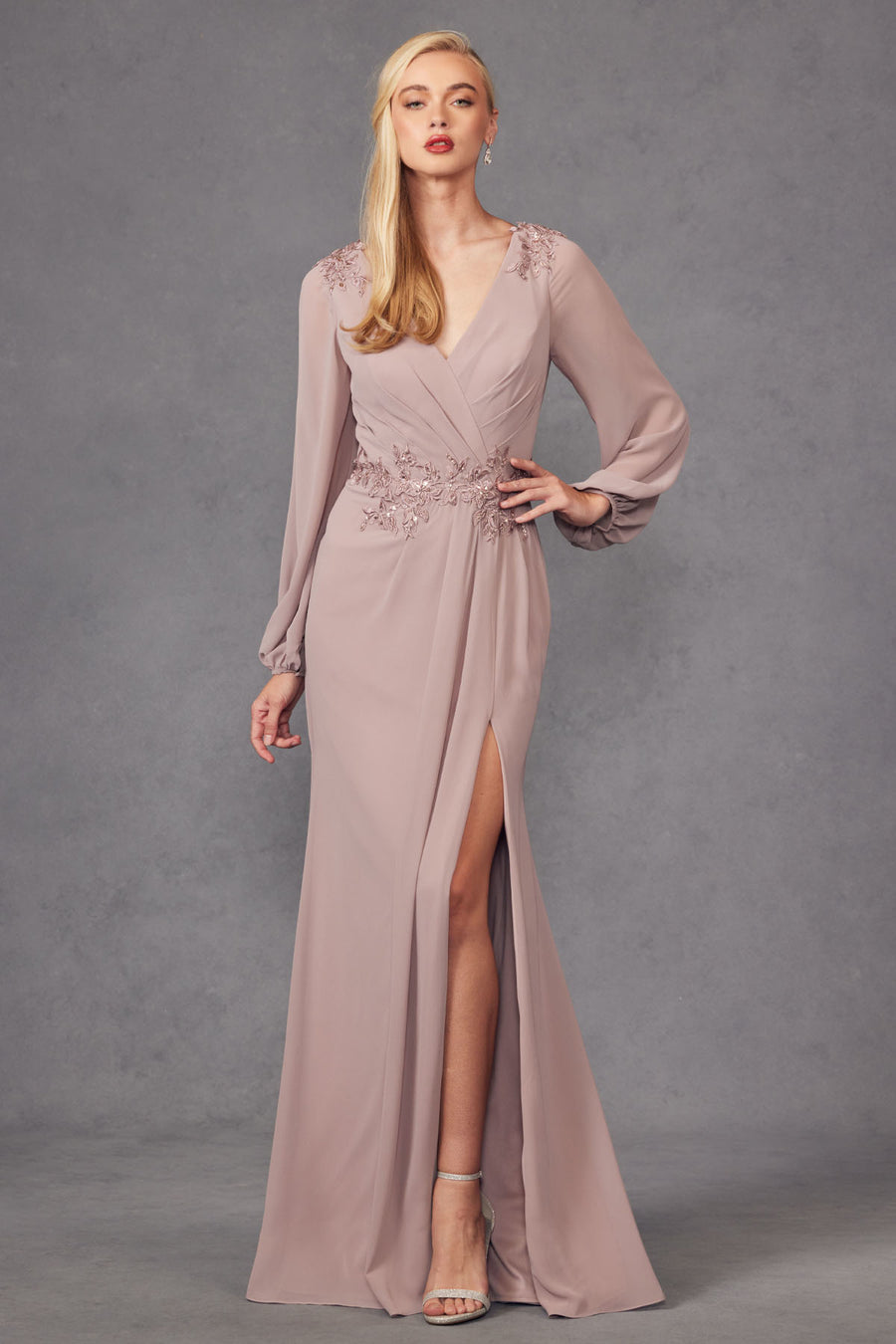 Mother of the Bride Dresses Beaded Long Sleeve Formal Mother of The Bride Dress Mauve