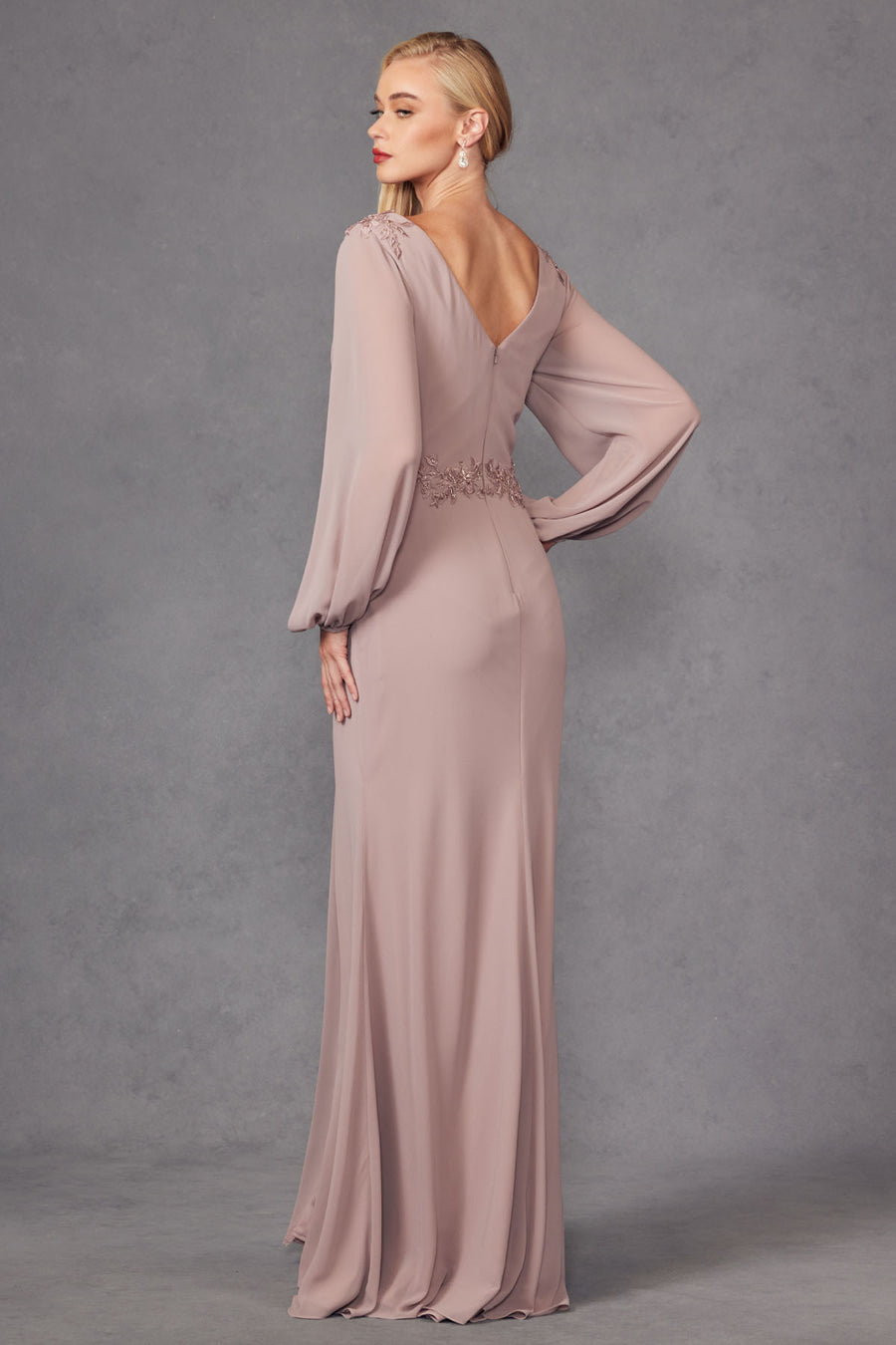 Mother of the Bride Dresses Beaded Long Sleeve Formal Mother of The Bride Dress Mauve