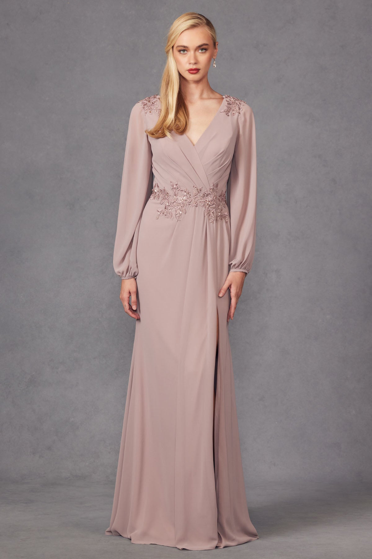 Mother of the Bride Dresses Beaded Long Sleeve Formal Mother of The Bride Dress Mauve