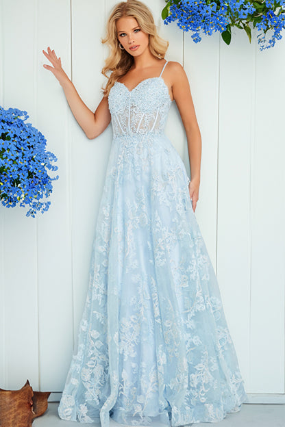 Jovani Spaghetti Sweetheart Neckline Long Prom Dress 06474 Light Blue