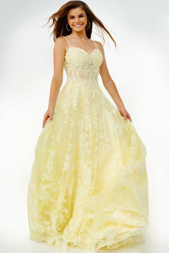 Jovani Spaghetti Sweetheart Neckline Long Prom Dress 06474 Light Yellow