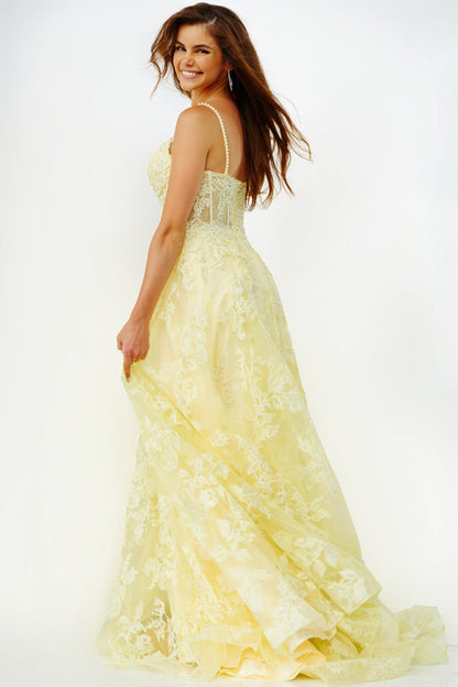 Jovani Spaghetti Sweetheart Neckline Long Prom Dress 06474 Light Yellow