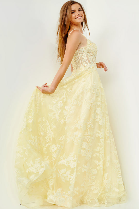 Jovani Spaghetti Sweetheart Neckline Long Prom Dress 06474 Light Yellow