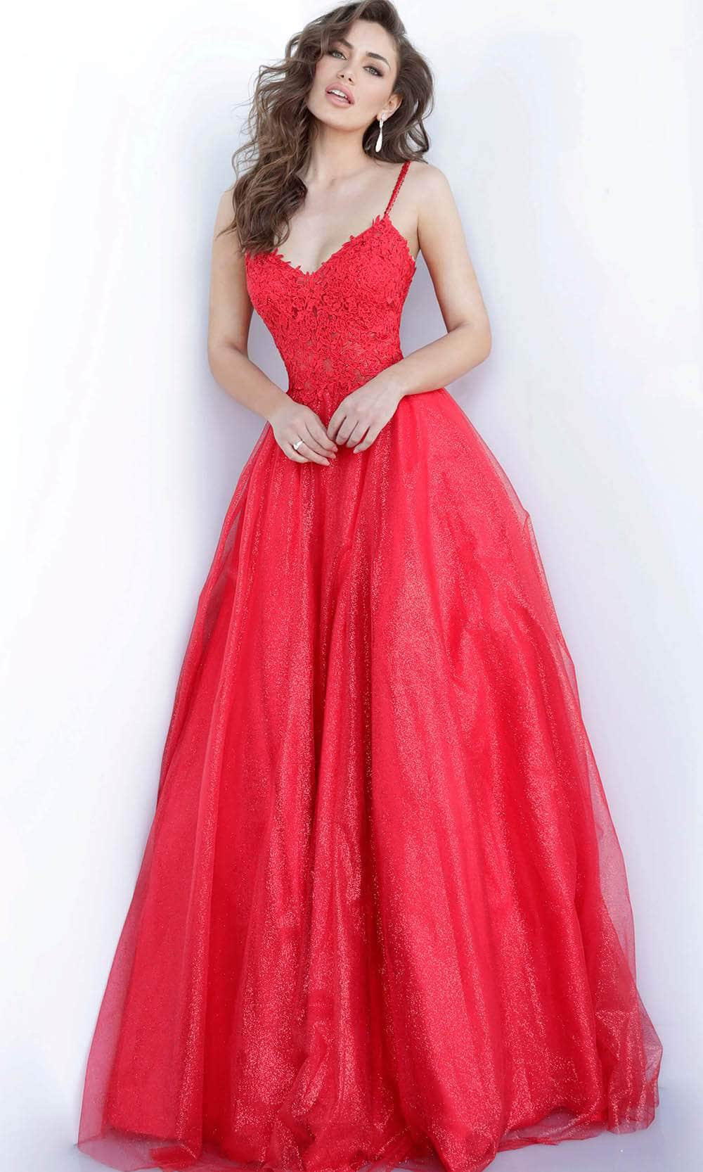 Prom Dresses Prom Long Spaghetti Strap Metallic Ball Gown Red