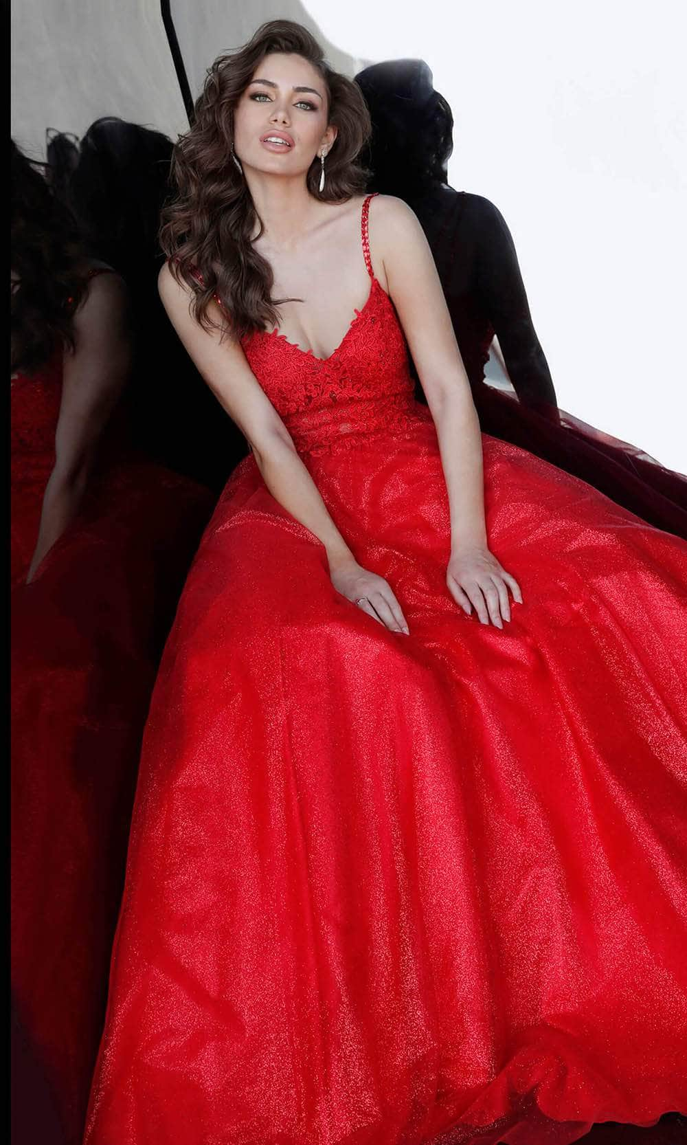 Prom Dresses Prom Long Spaghetti Strap Metallic Ball Gown Red