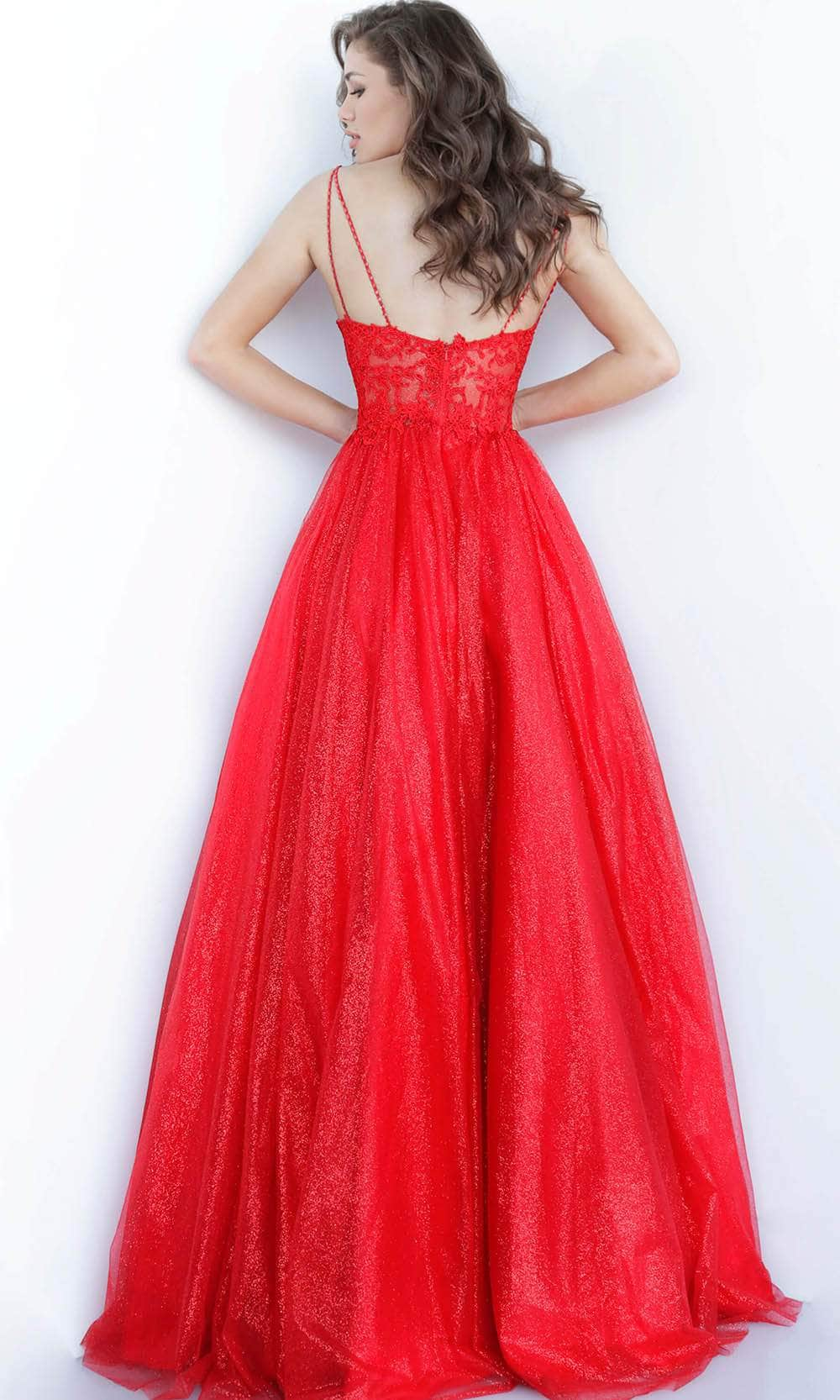 Prom Dresses Prom Long Spaghetti Strap Metallic Ball Gown Red