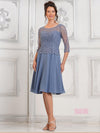 Mother of the Bride Dresses Cocktail Short Beaded A Line Mother of the Bride Dress  Slate Blue