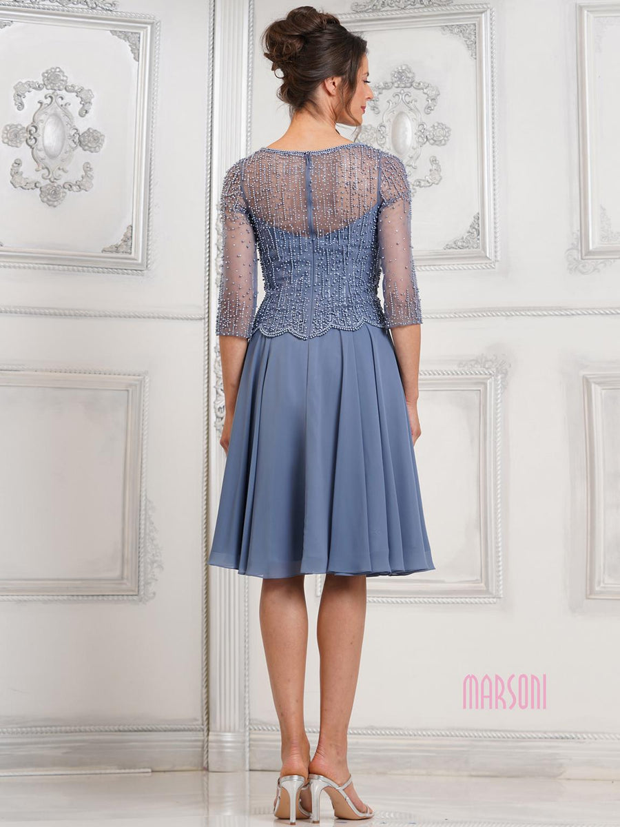 Mother of the Bride Dresses Cocktail Short Beaded A Line Mother of the Bride Dress  Slate Blue