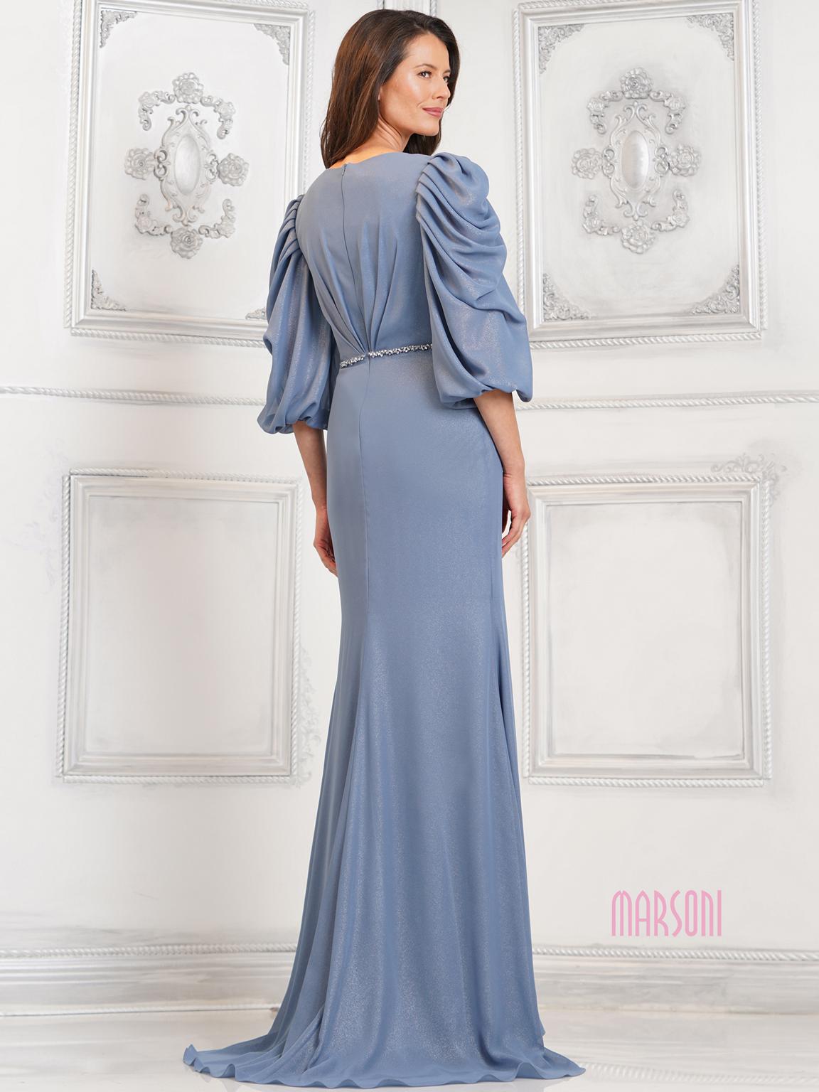 Mother of the Bride Dresses Long Mother of the Bride Beaded Waistline Dress Slate Blue