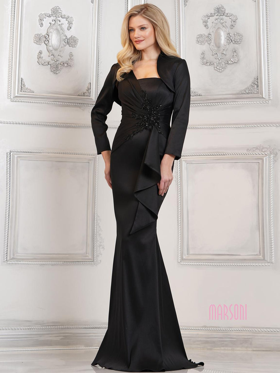 Mother of the Bride Dresses Long Beaded Ruffle Mother of the Bride Jacket Dress Black