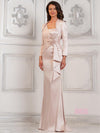 Mother of the Bride Dresses Long Beaded Ruffle Mother of the Bride Jacket Dress Champagne