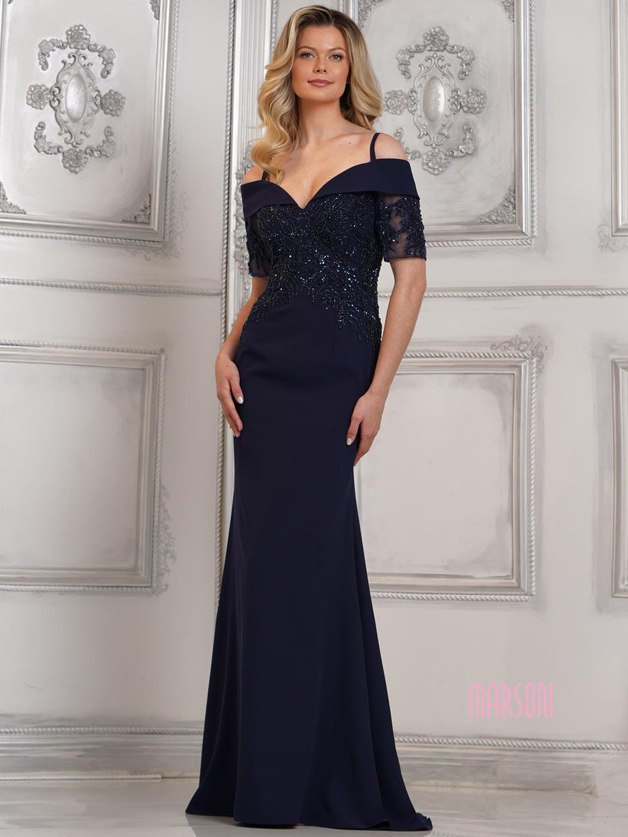 Mother of the Bride Dresses Fitted Mother of the Bride Long Beaded Dress Navy