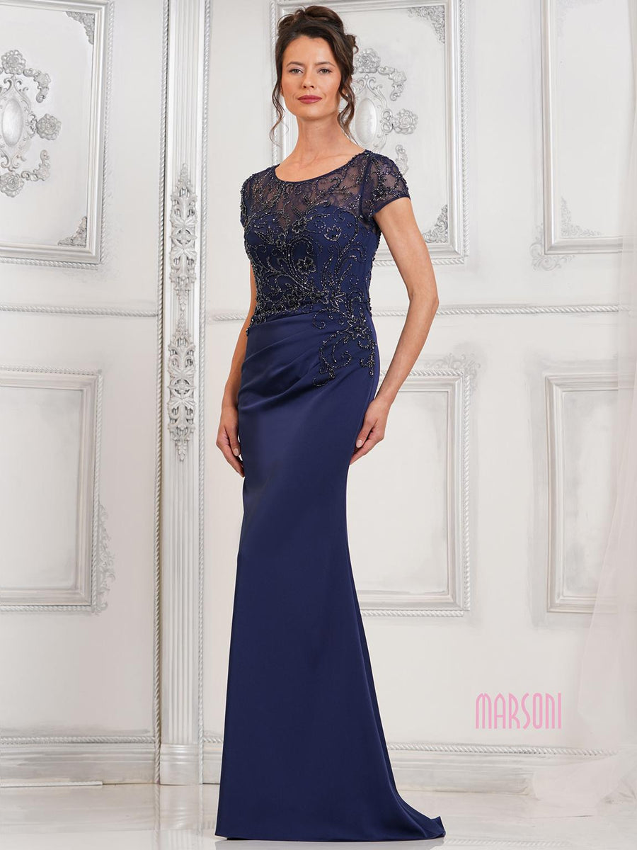 Formal Dresses Long Formal Prom Beaded Dress Navy