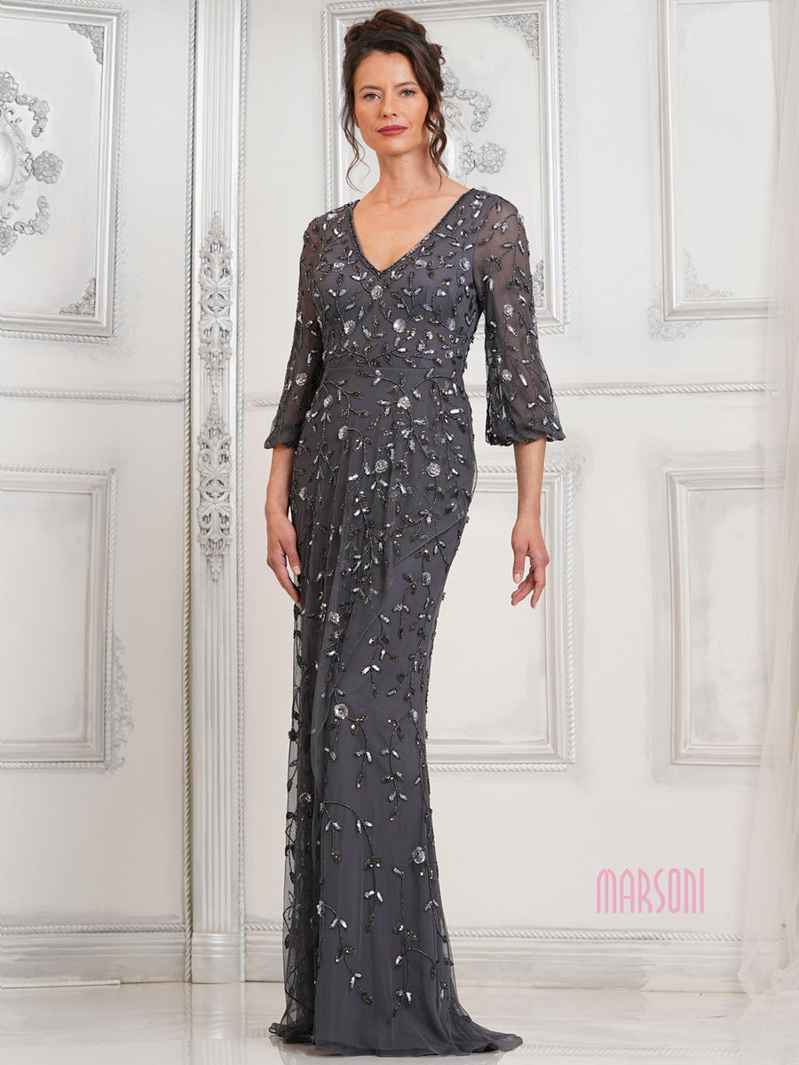 Mother of the Bride Dresses Mother of the Bride Sequin Beaded Long Dress Charcoal