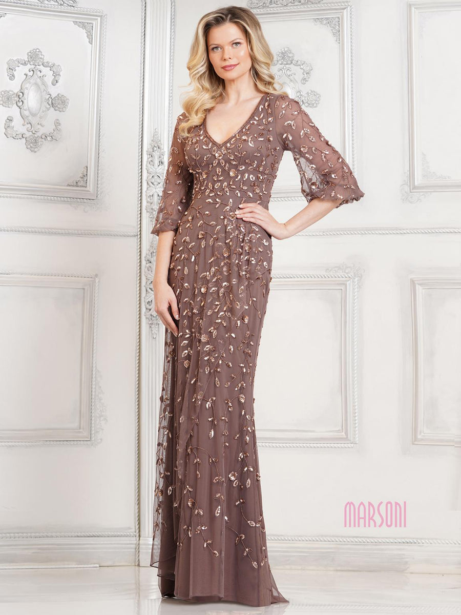 Mother of the Bride Dresses Mother of the Bride Sequin Beaded Long Dress Dark Taupe