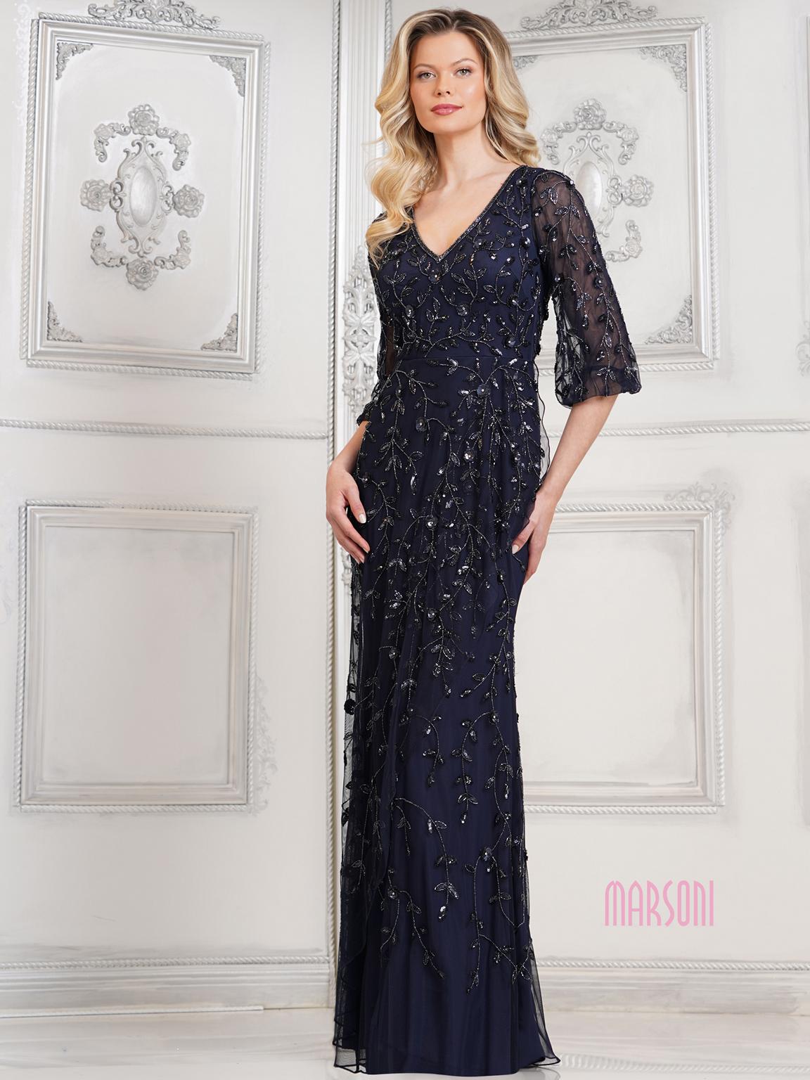 Mother of the Bride Dresses Mother of the Bride Sequin Beaded Long Dress Navy