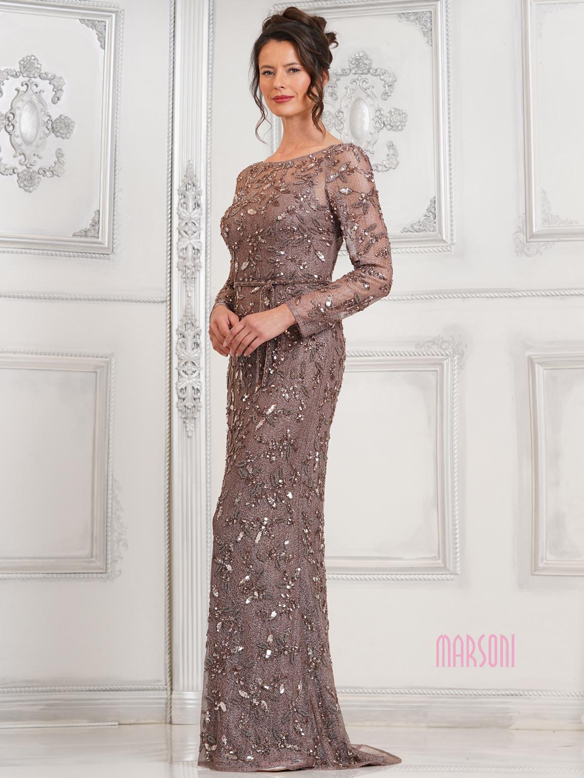 Mother of the Bride Dresses Long Sleeve Mother of the Bride Beaded Dress Dark Taupe