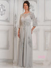 Mother of the Bride Dresses Allover Beaded Mother of the Bride Long Dress Silver