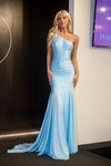 Prom Dresses One Shoulder Formal Long Prom Dress Light Blue