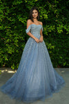 Prom Dresses Formal Beaded Long Prom Ball Gown Blue