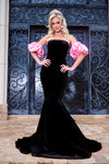 Prom Dresses Fitted Velvet Mermaid Long Formal Prom Dress Black/Pink