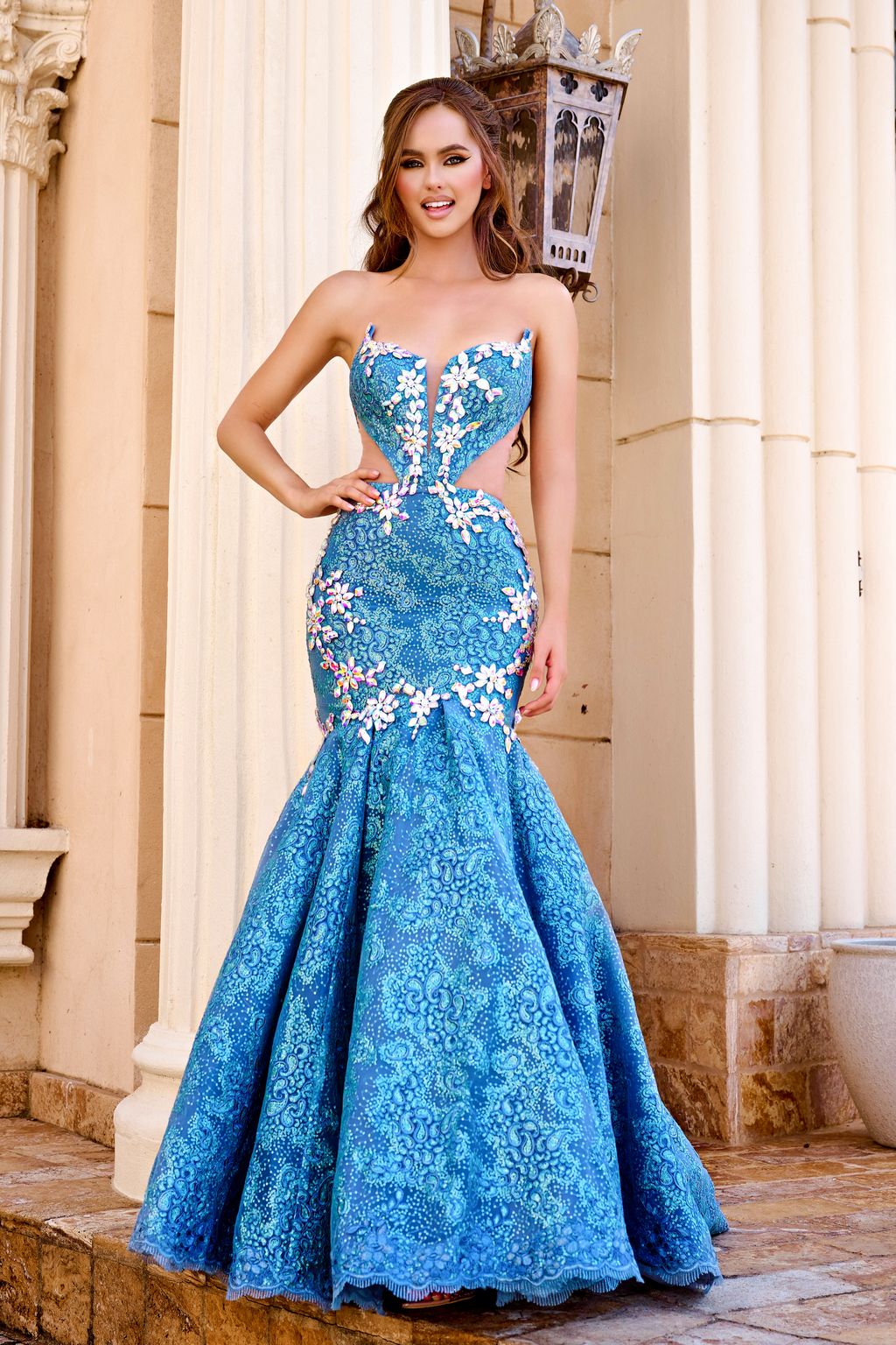 Prom Dresses Formal Long Prom Cutout Dress Blue