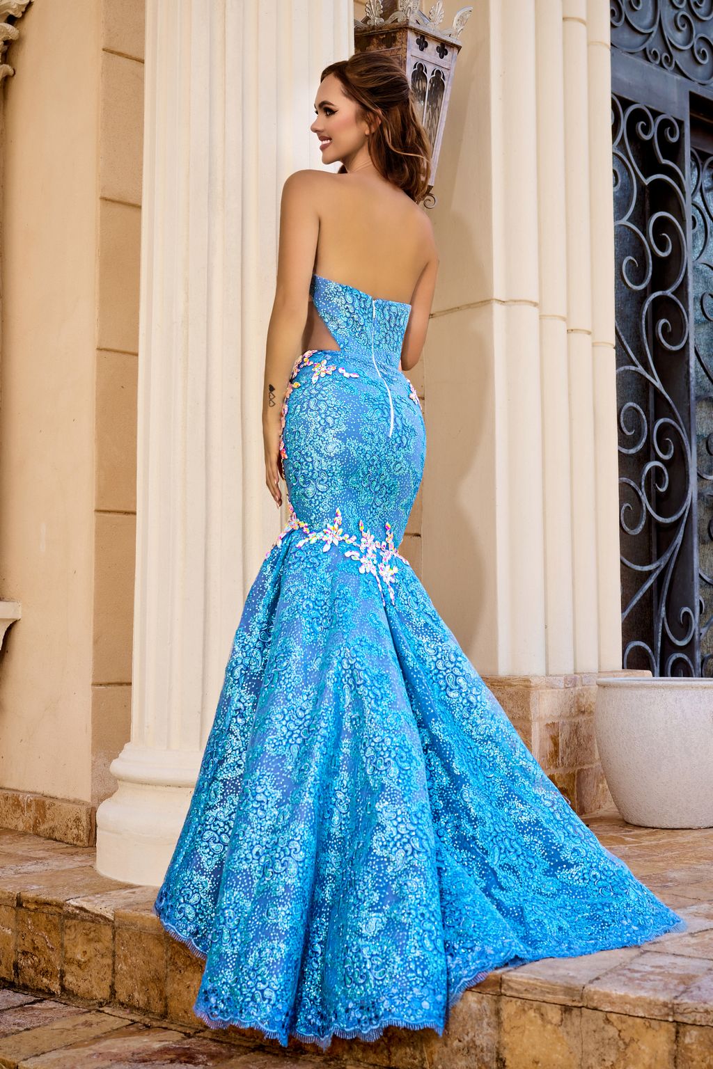 Prom Dresses Formal Long Prom Cutout Dress Blue