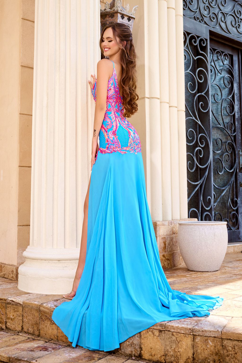 Prom Dresses Fitted Long Prom Formal Dress Blue/Pink