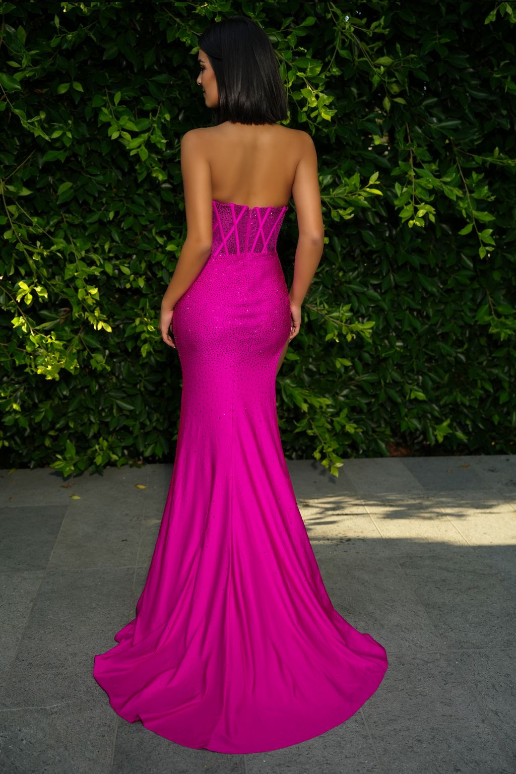 Prom Dresses Beaded Long Prom Dress Hot Pink