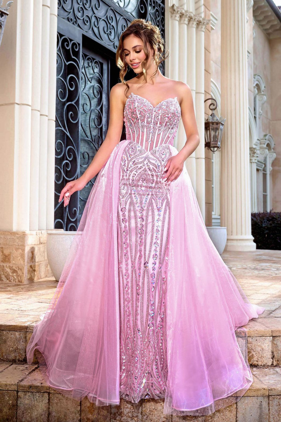 Prom Dresses Overskirt Long Prom Dress Pink