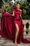 Prom Dresses Long Fitted Floral Ruffles Formal Dress Red