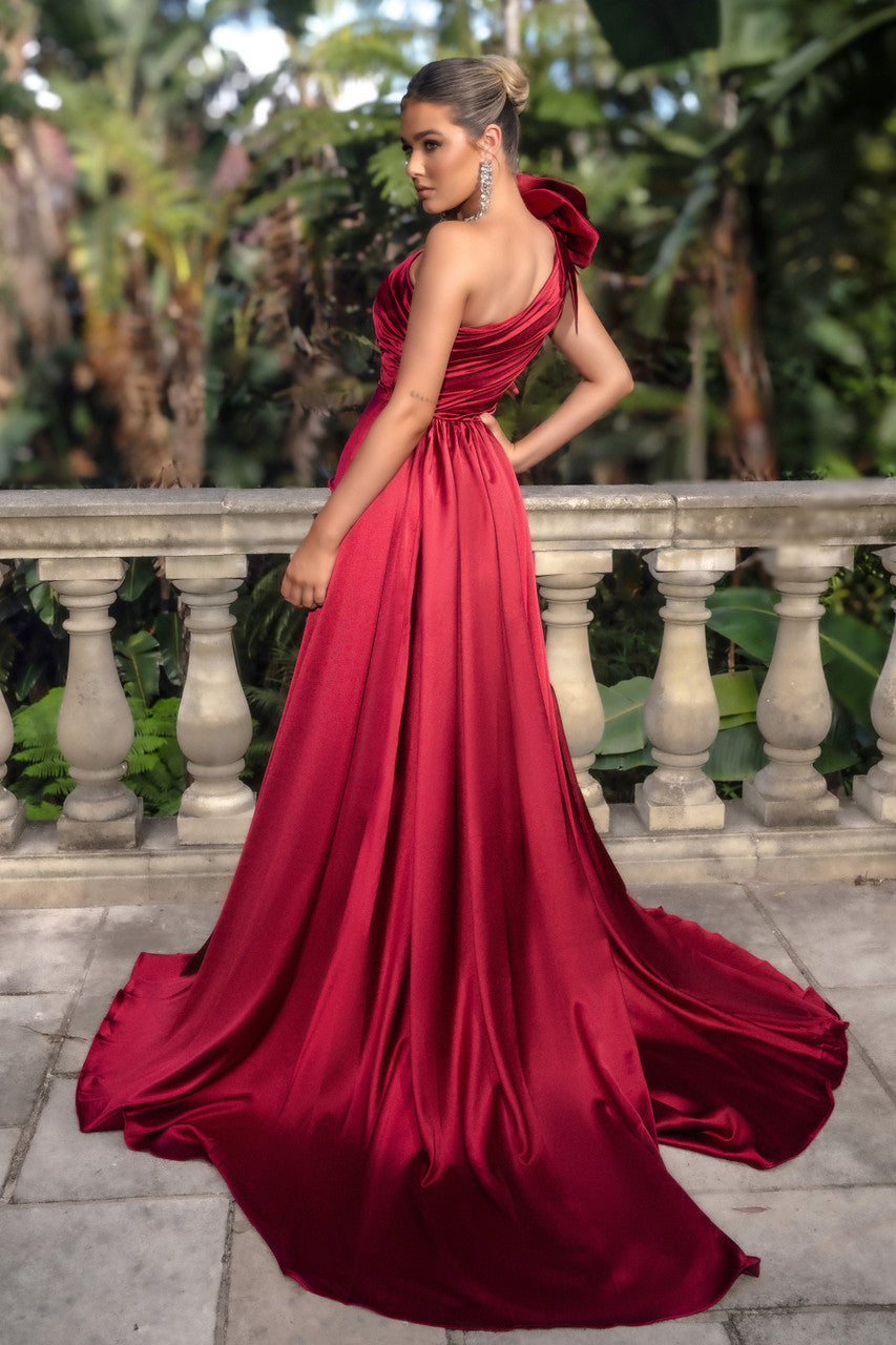 Prom Dresses Long Fitted Floral Ruffles Formal Dress Red