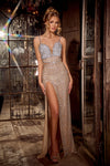 Prom Dresses High Slit Long Prom Dress Silver/Nude