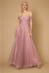 Dylan & Davids Long Off Shoulder Corset Formal Dress Mauve