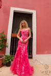 Prom Dresses Sequins Mermaid Long Prom Gown Coral Fuchsia