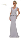 Formal Dresses Fit and Flare Long Wrapped Bodice Formal Dress Grey