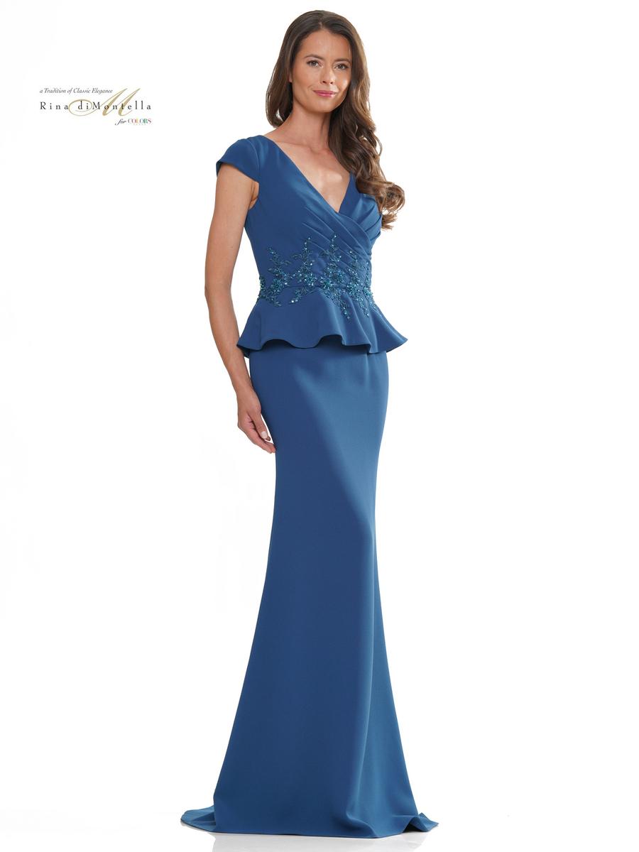 Formal Dresses Fit and Flare Long Wrapped Bodice Formal Dress Teal