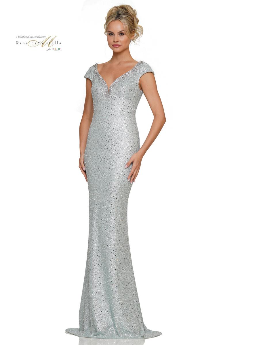 Formal Dresses Long Fitted Glitter Flare Formal Gown Seaglass