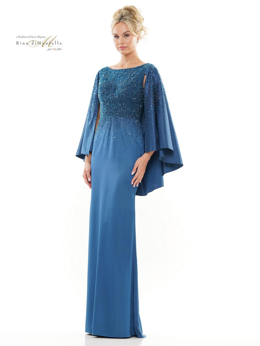 Formal Dresses Glittered Long Formal Cape Dress Teal