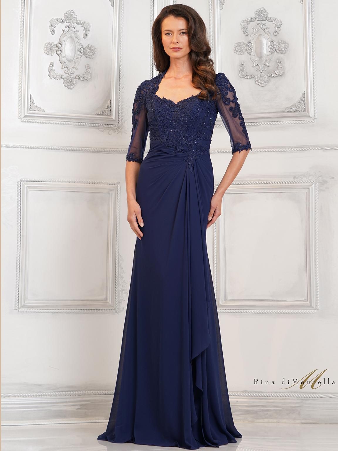 Formal Dresses Long Formal Cascade Skirt Dress Navy