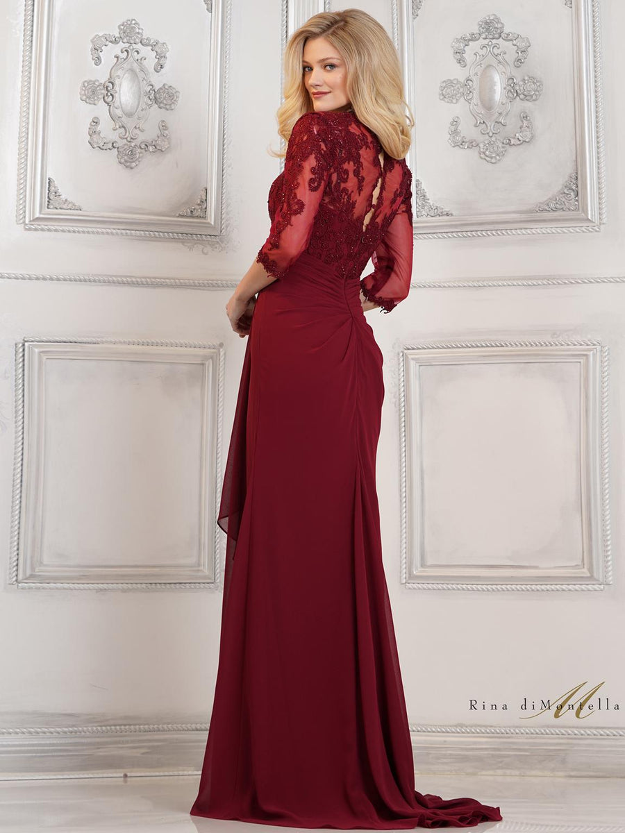 Formal Dresses Long Formal Cascade Skirt Dress Wine