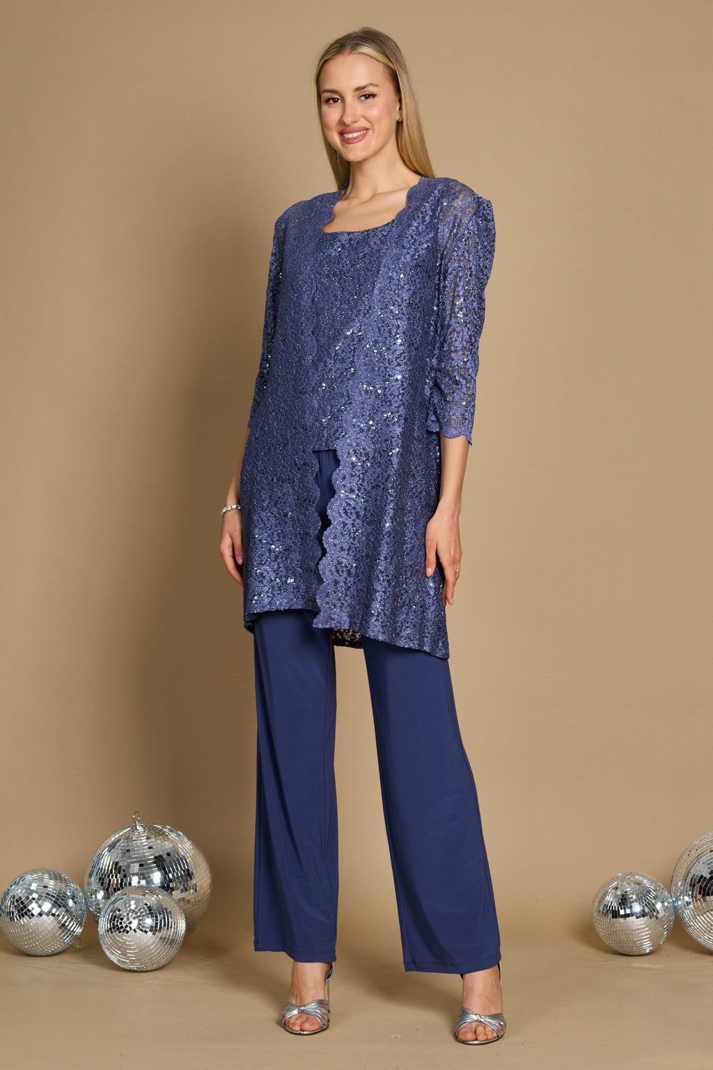 Pant Suit Metallic Lace Petite Pant Suit Cadet